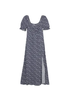 Fashion Cropp Granatowa sukienka midi w stokrotki granatowy