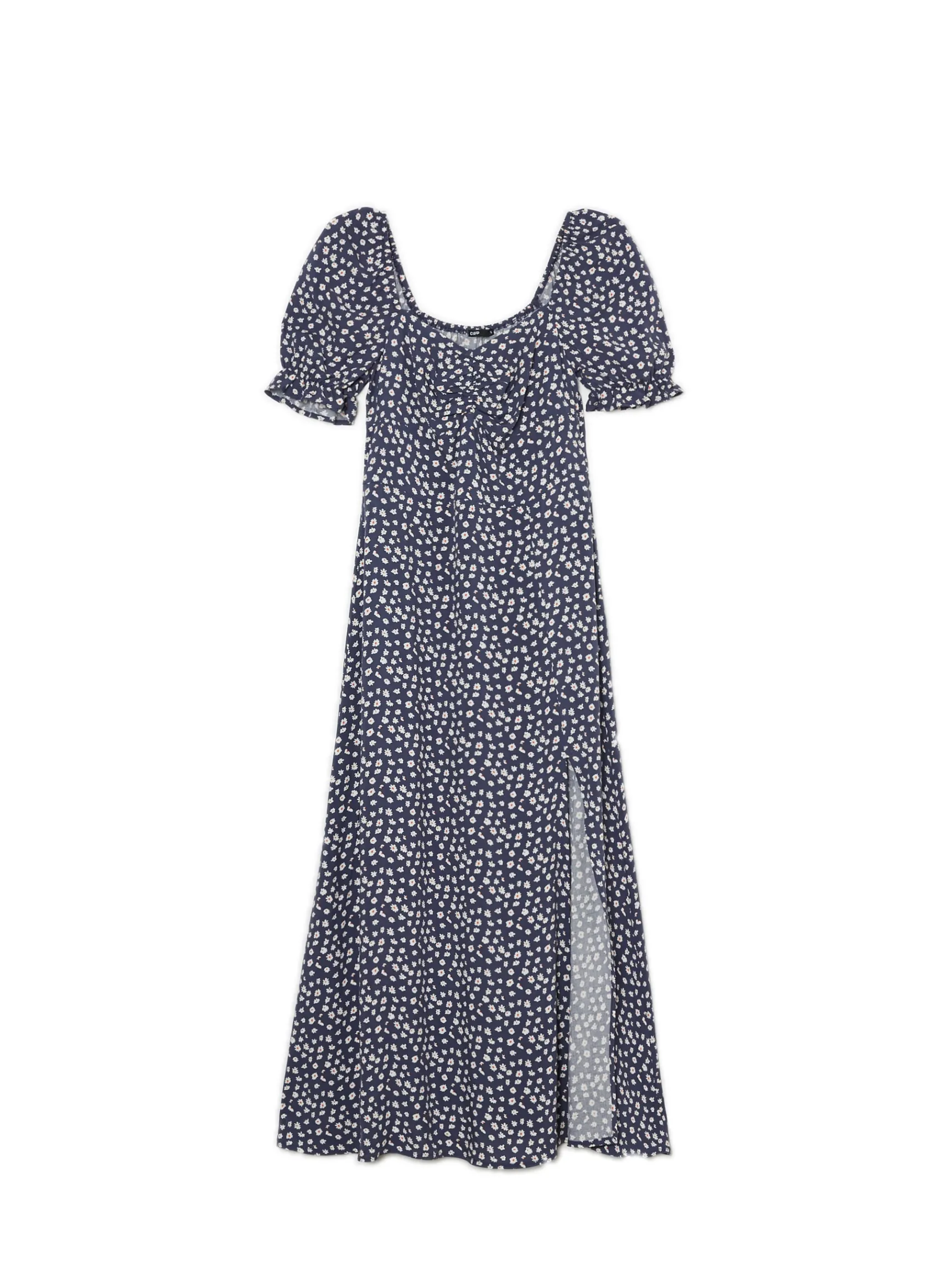 Fashion Cropp Granatowa sukienka midi w stokrotki granatowy