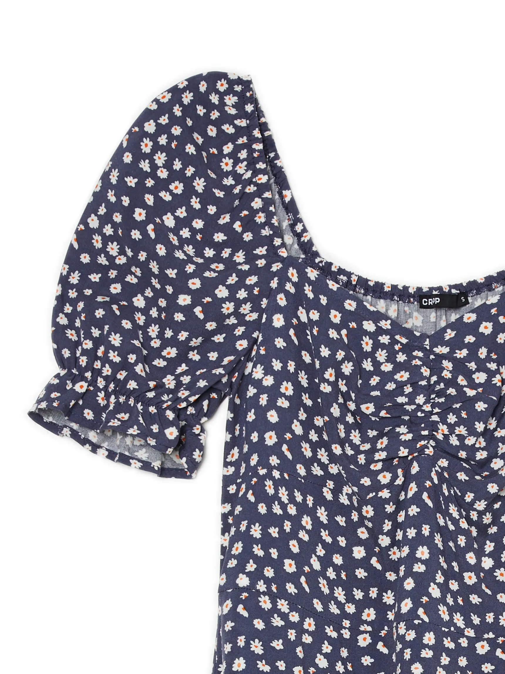 Fashion Cropp Granatowa sukienka midi w stokrotki granatowy
