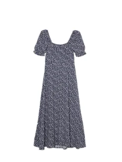 Fashion Cropp Granatowa sukienka midi w stokrotki granatowy