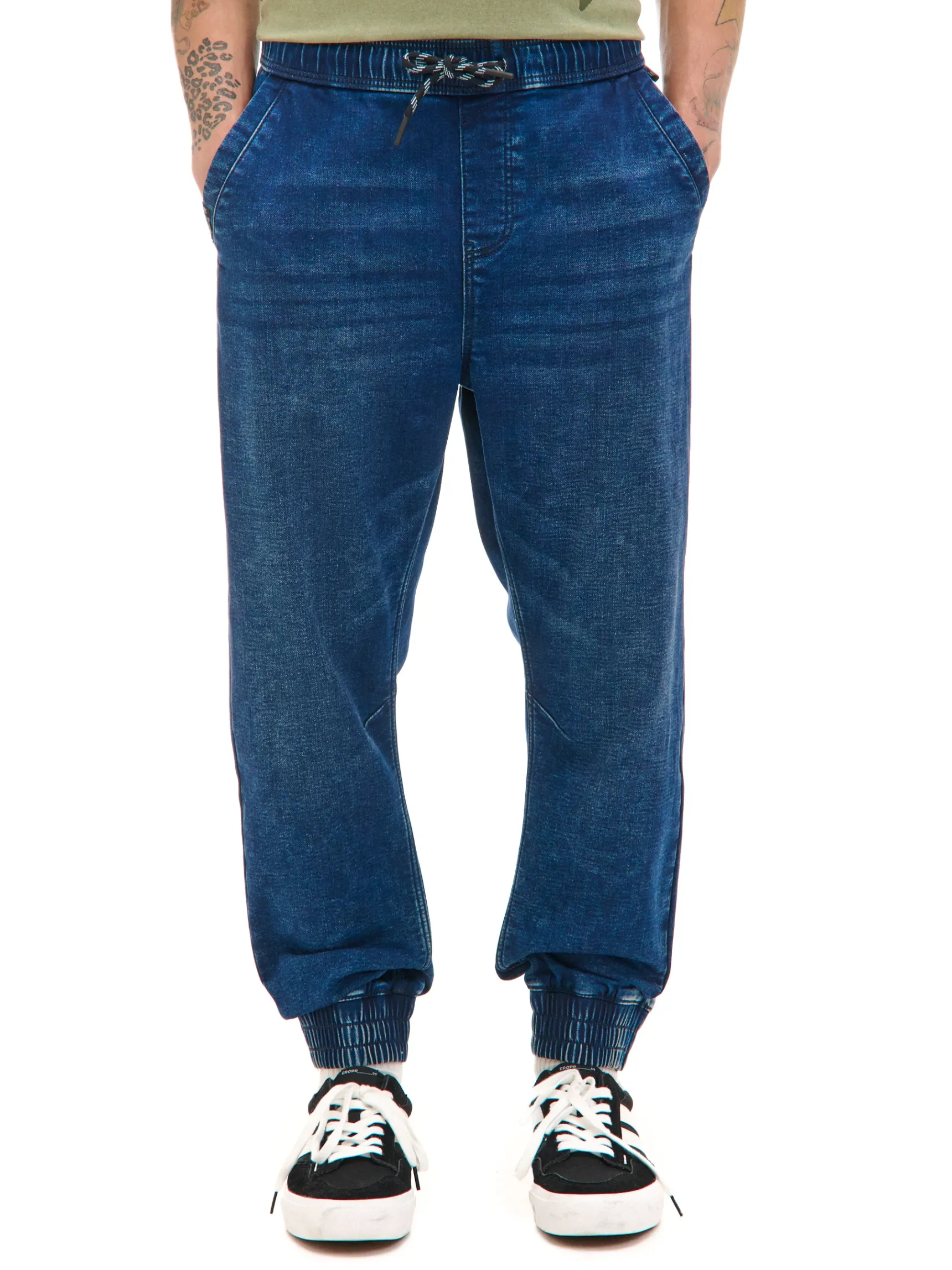 Online Cropp Granatowe jeansowe joggery regular surowygranatowy