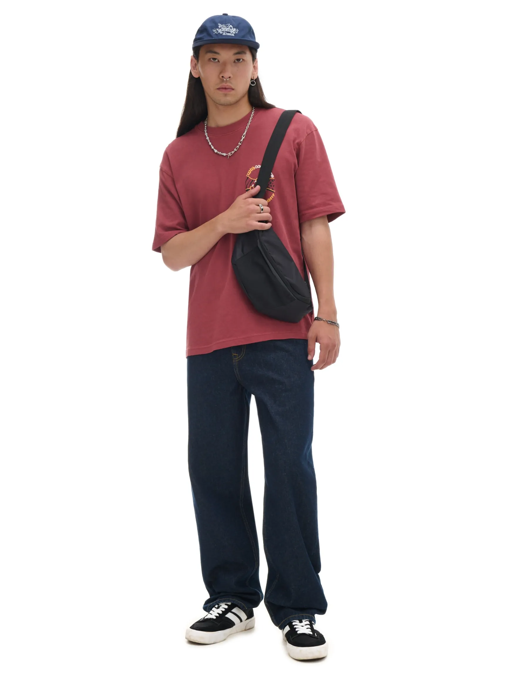 Fashion Cropp Granatowe jeansy baggy surowygranatowy
