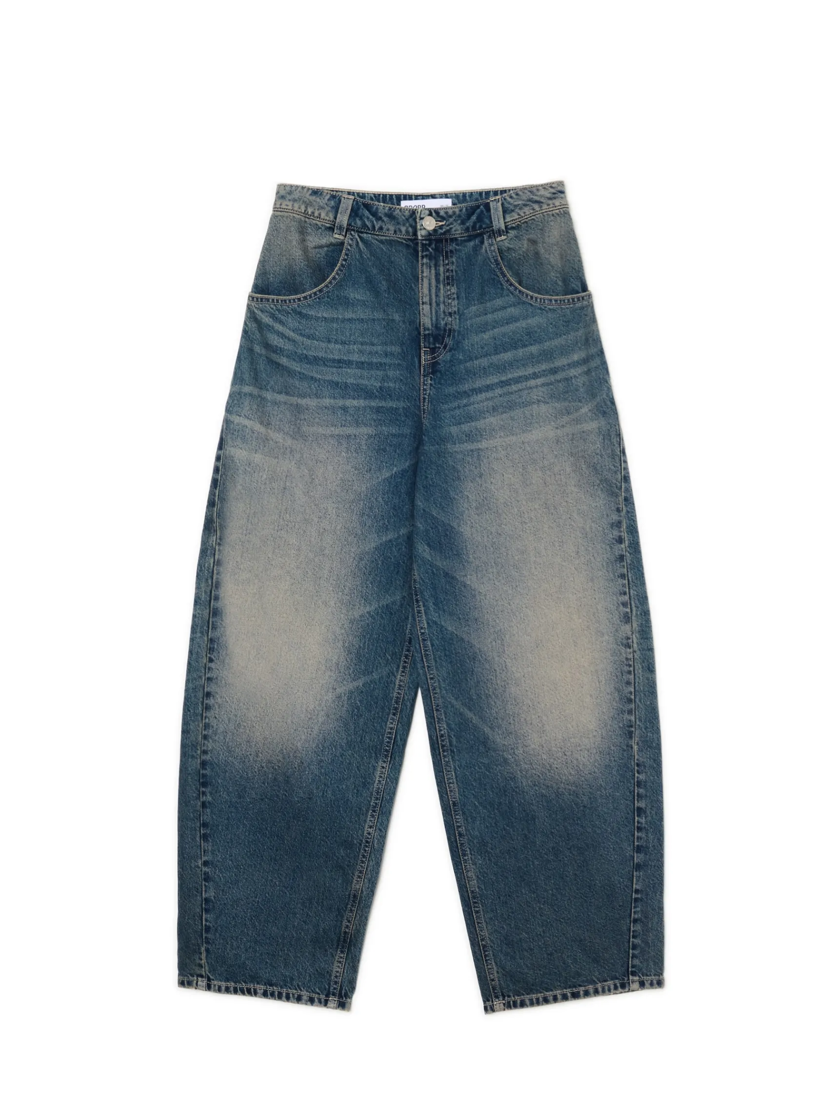 Sale Cropp Granatowe jeansy skater z efektem sprania granatowy