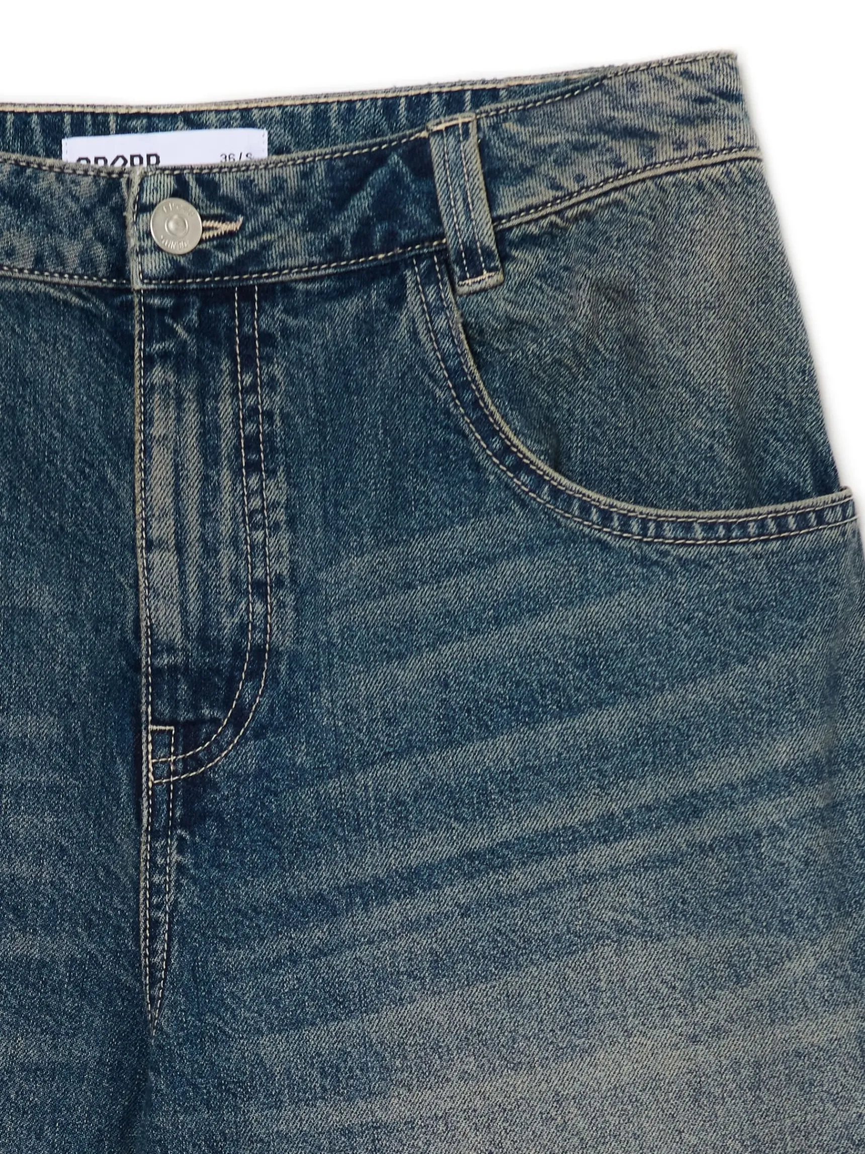 Sale Cropp Granatowe jeansy skater z efektem sprania granatowy