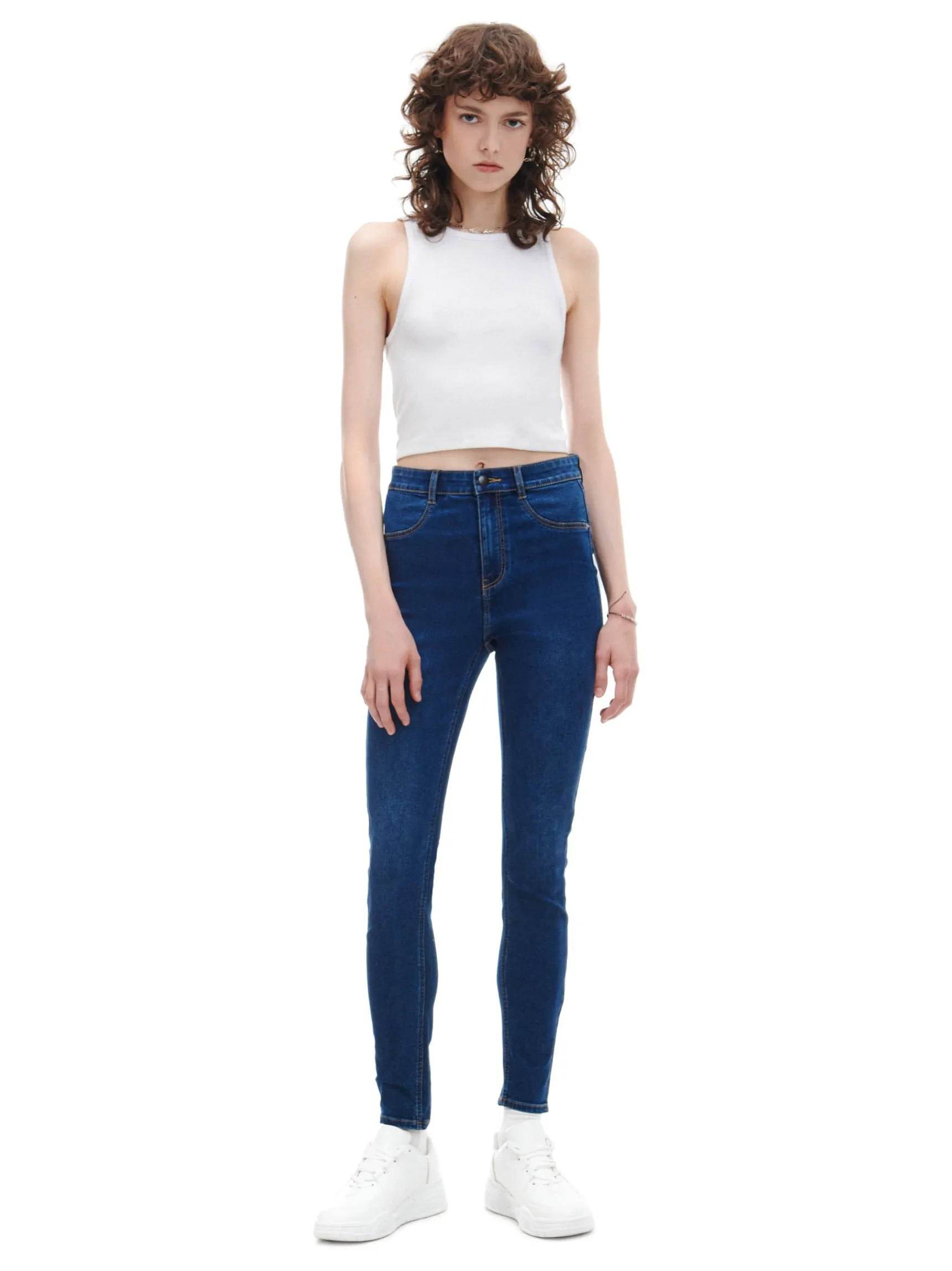 Outlet Cropp Granatowe jeansy skinny granatowy
