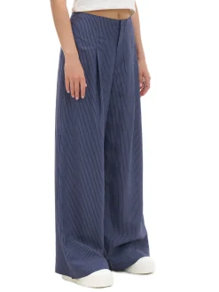 Online Cropp Granatowe spodnie tailoring w paski granatowy