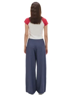 Online Cropp Granatowe spodnie tailoring w paski granatowy