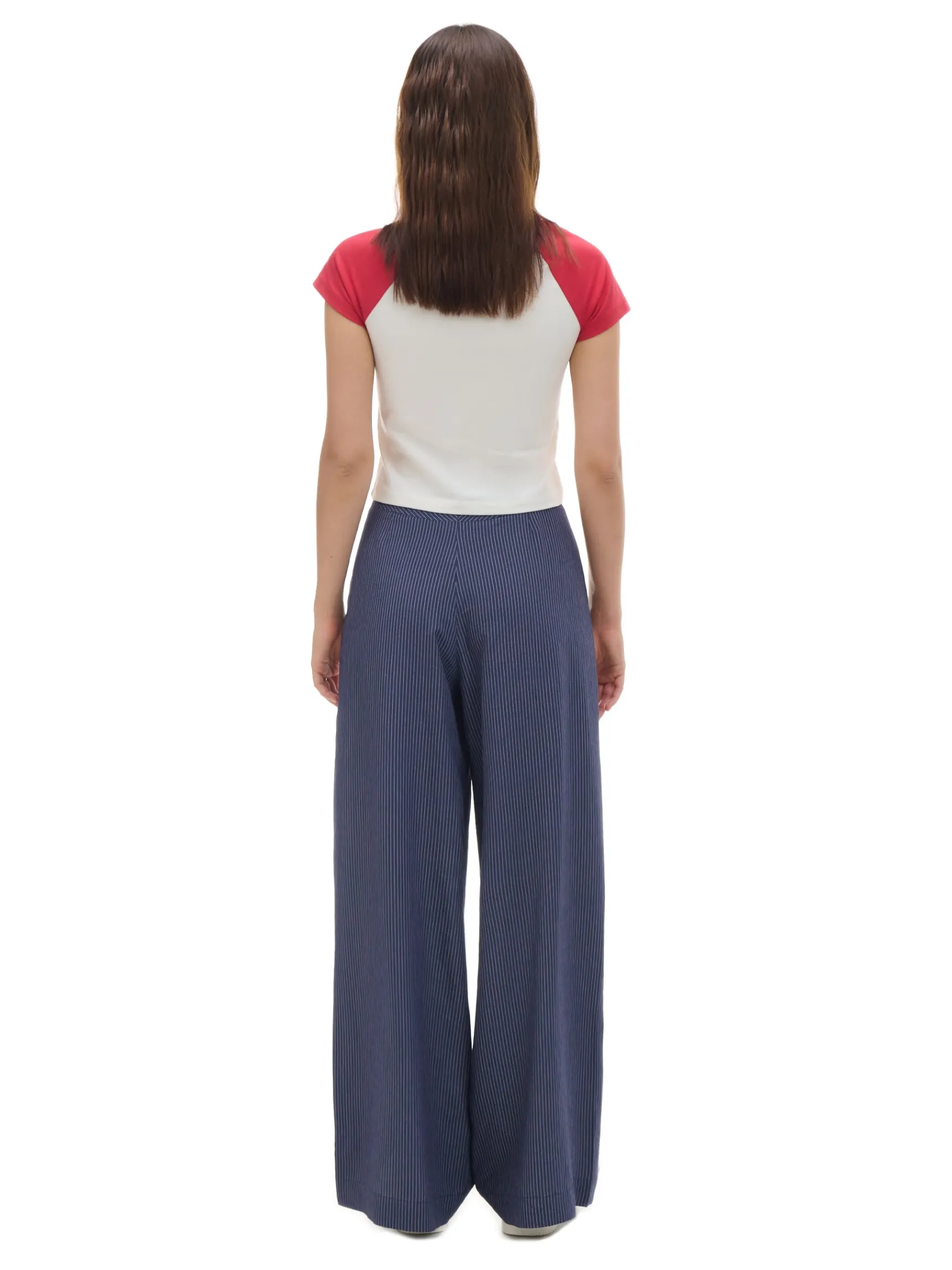 Online Cropp Granatowe spodnie tailoring w paski granatowy
