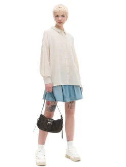 Discount Cropp Jasna koszula oversize z rustykalną strukturą beżowy