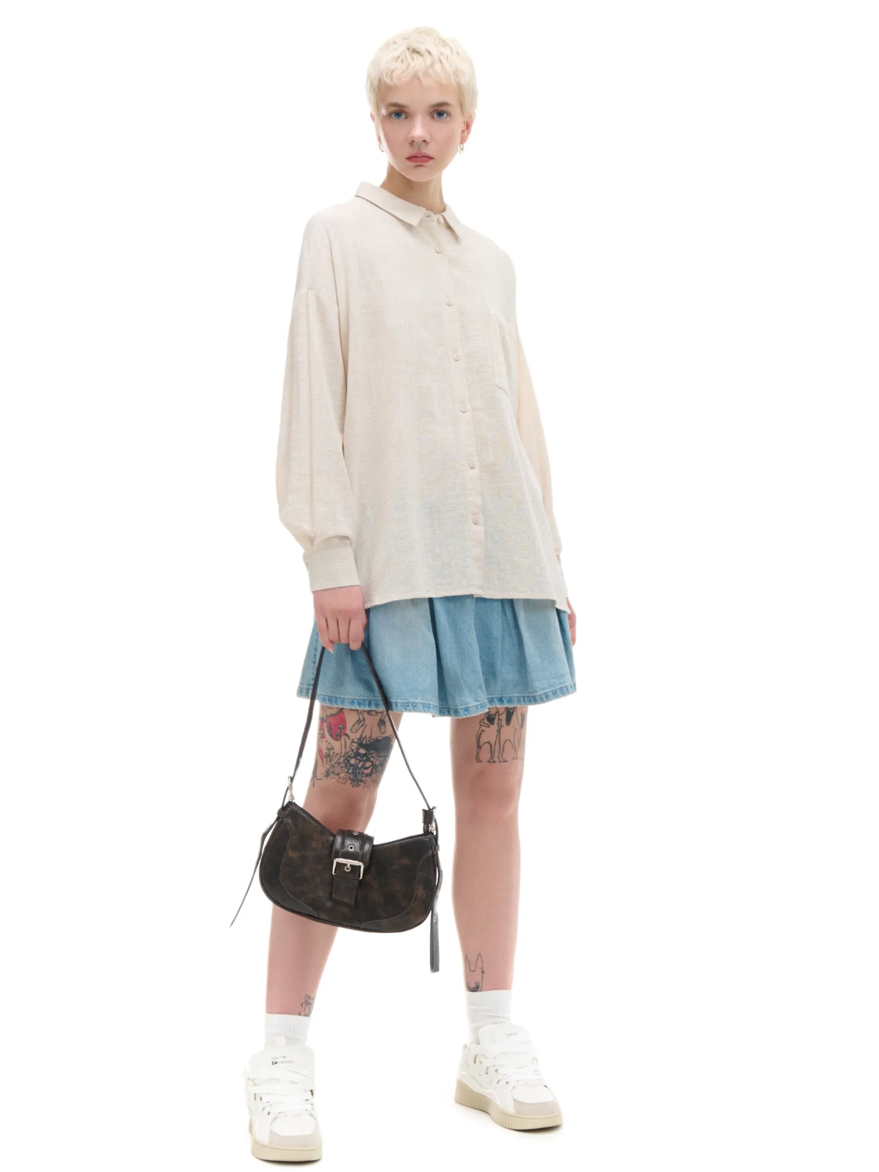 Discount Cropp Jasna koszula oversize z rustykalną strukturą beżowy