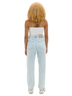 Best Cropp Jasne jeansy mom z wysokim stanem niebieski