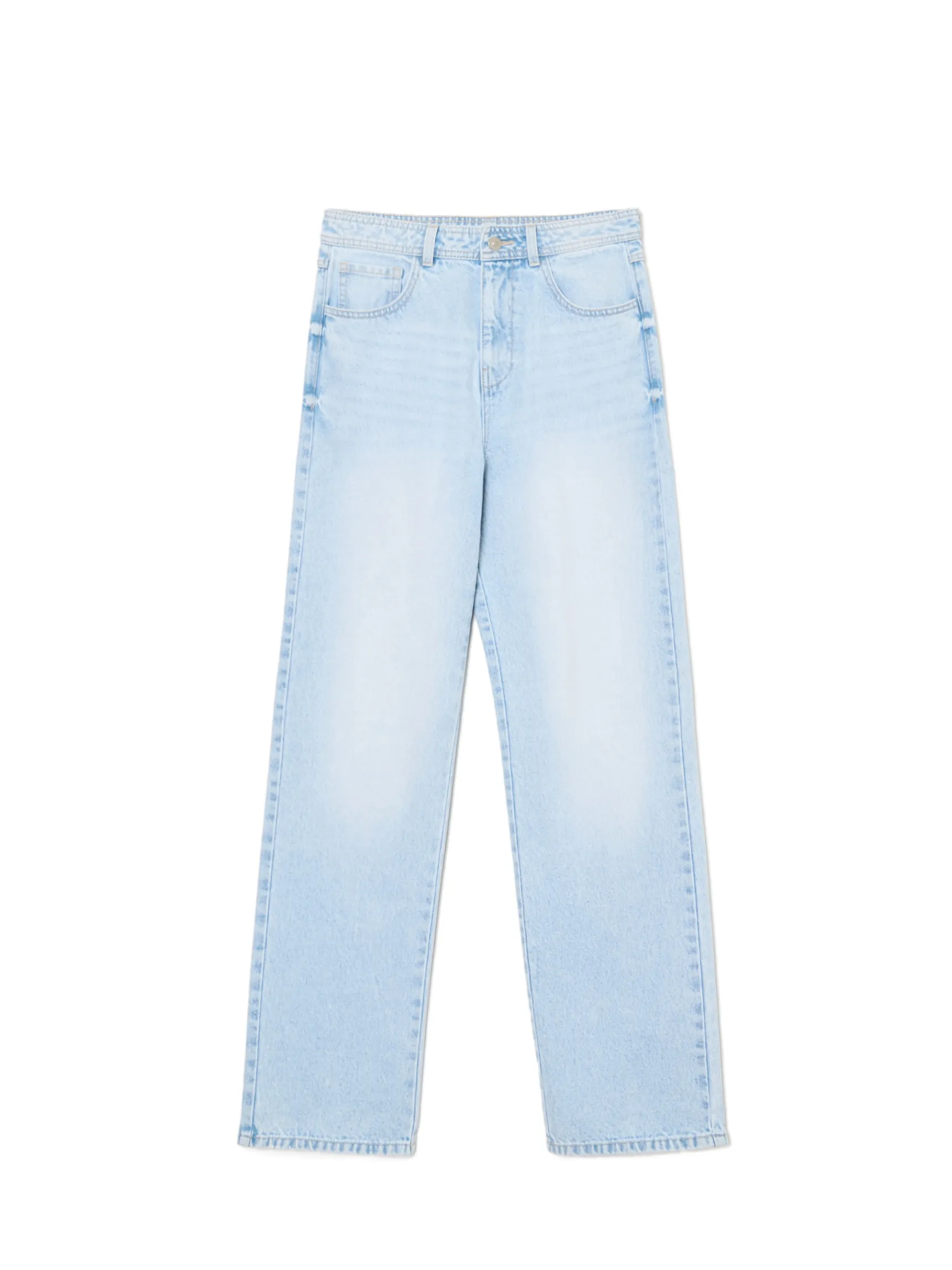 Hot Cropp Jasne jeansy straight z efektem sprania niebieski