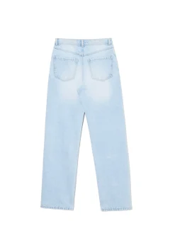 Hot Cropp Jasne jeansy straight z efektem sprania niebieski