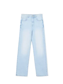 Hot Cropp Jasne jeansy straight z efektem sprania niebieski