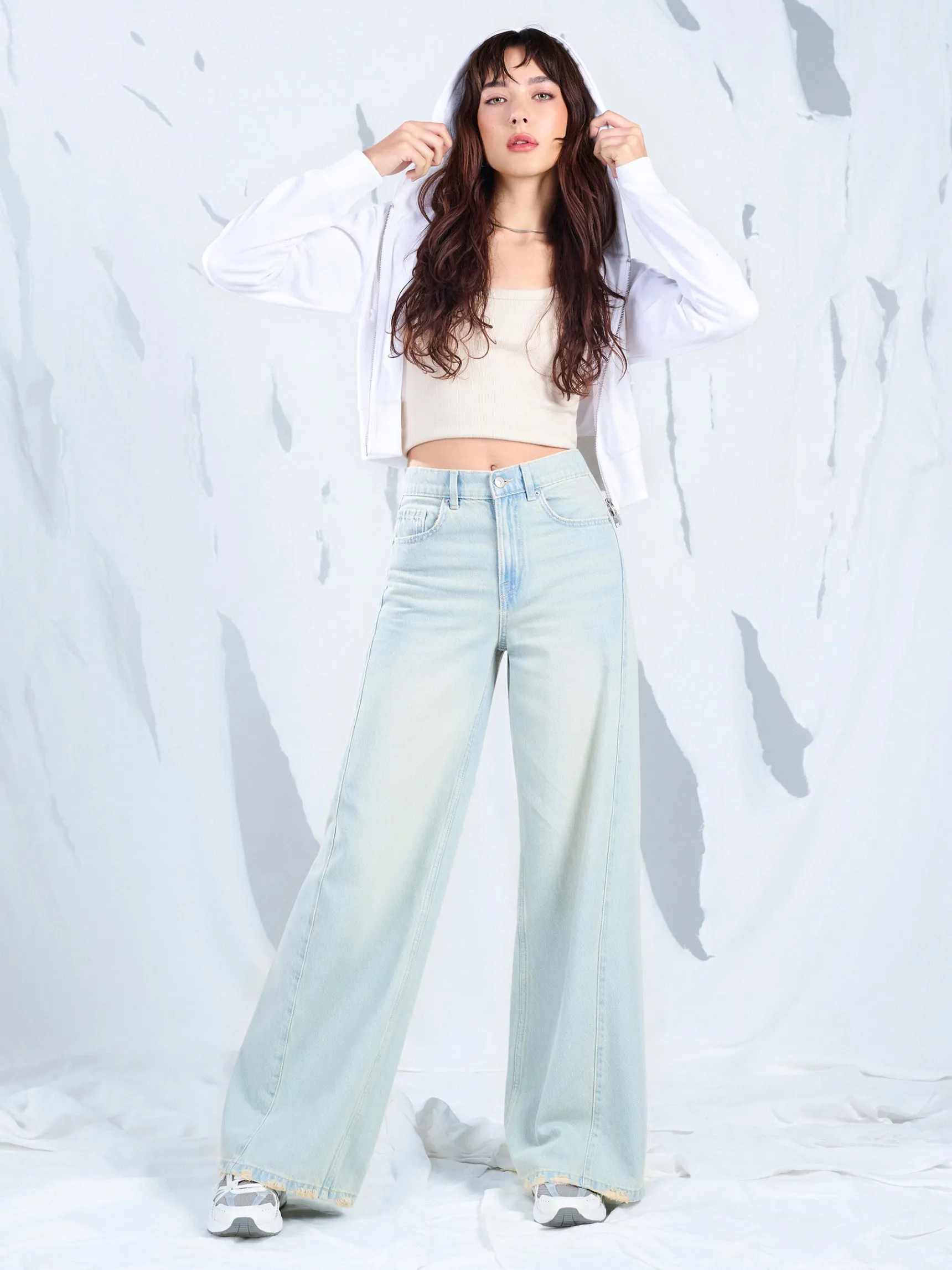 New Cropp Jasne jeansy wide leg niebieski