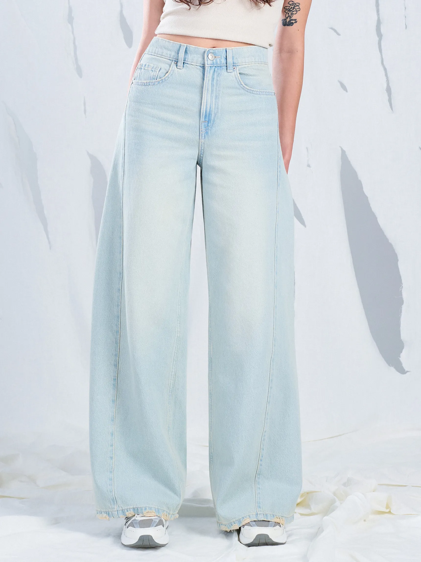 New Cropp Jasne jeansy wide leg niebieski