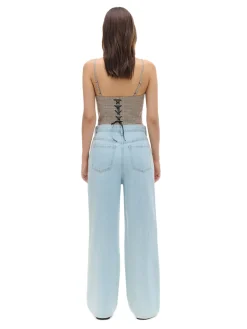 Discount Cropp Jasne jeansy wide leg PETITE niebieski