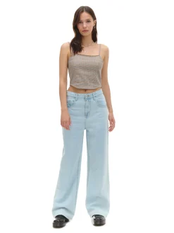 Discount Cropp Jasne jeansy wide leg PETITE niebieski