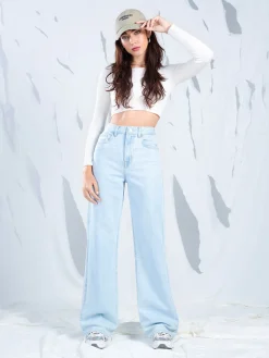 Fashion Cropp Jasne jeansy wide leg TALL niebieski
