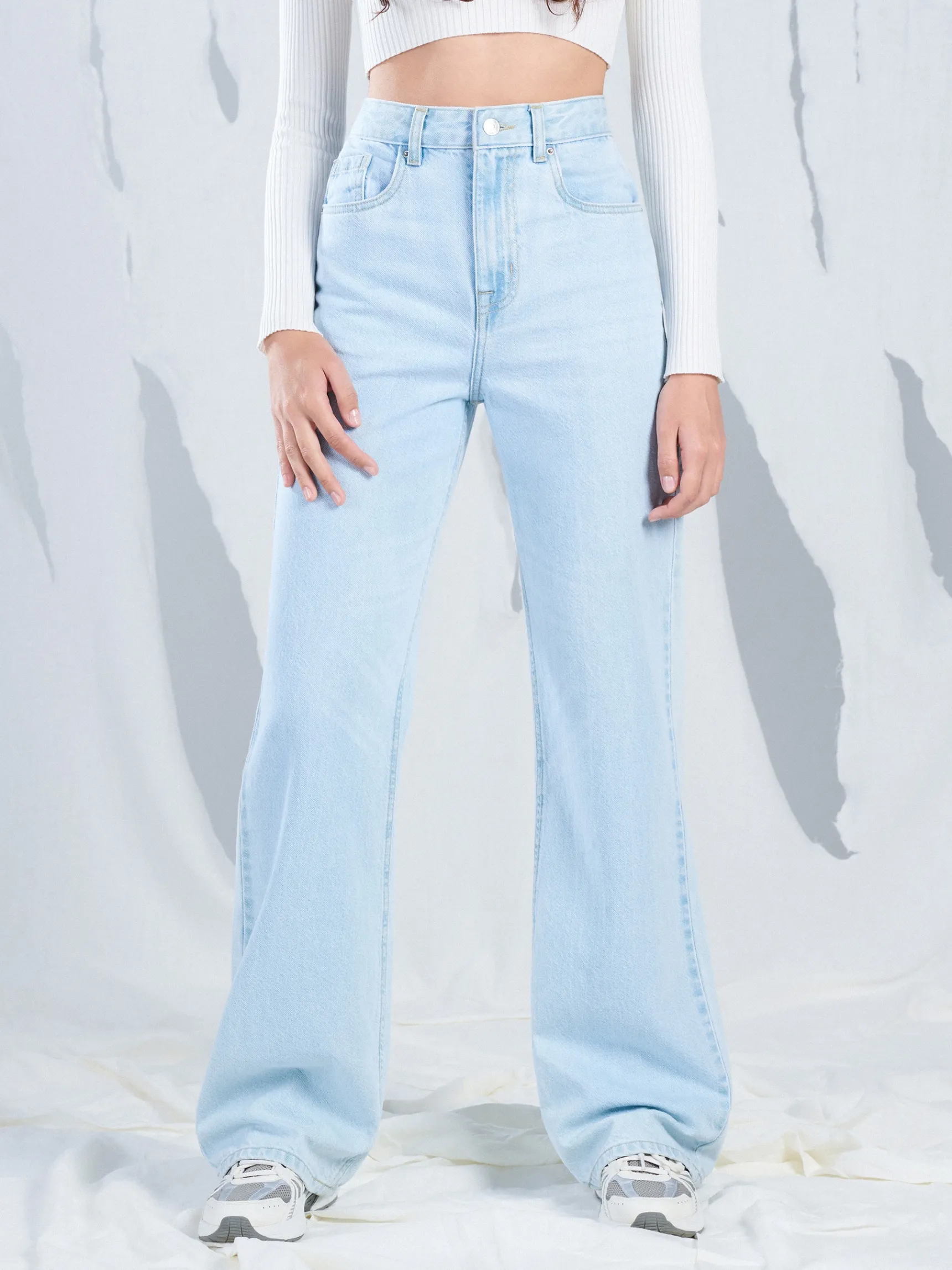 Fashion Cropp Jasne jeansy wide leg TALL niebieski
