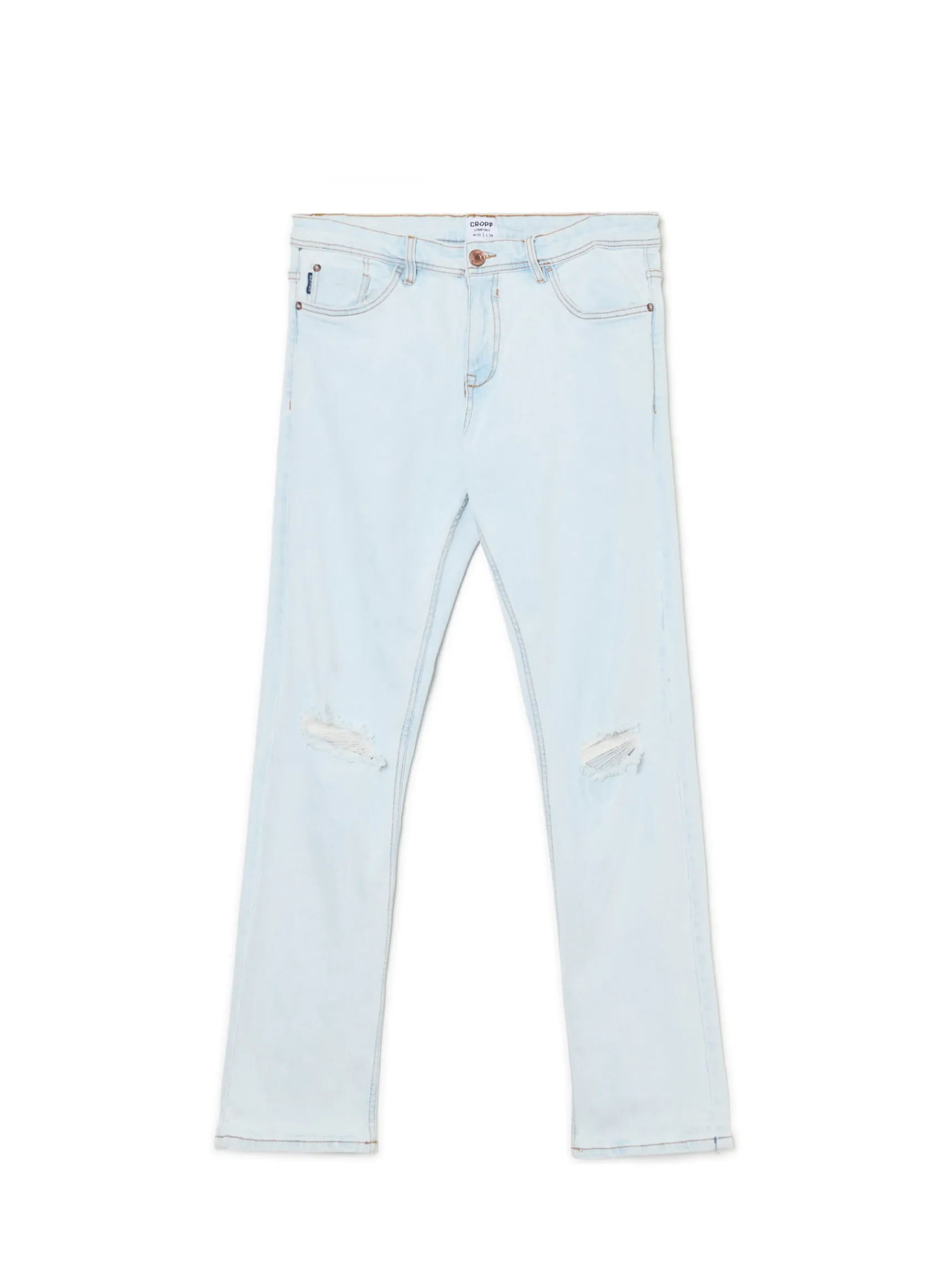 New Cropp Jasne jeansy z przetarciami na kolanach niebieski