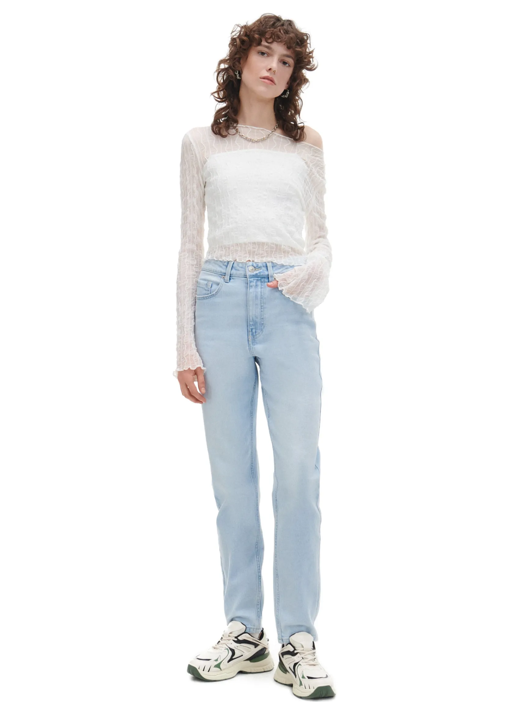 Online Cropp Jasnoe jeansy mom slim TALL niebieski