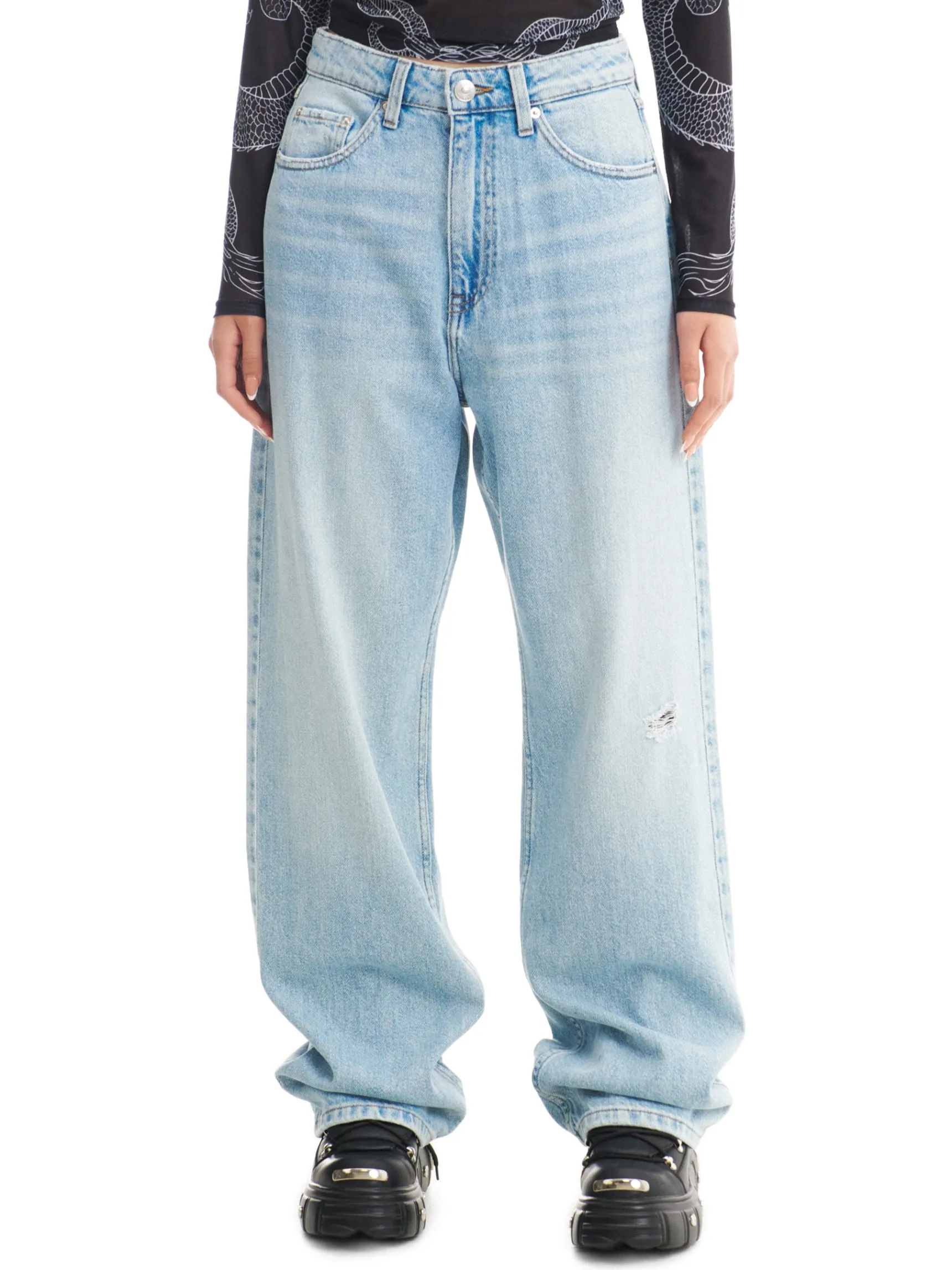 New Cropp Jasnoe jeansy wide leg niebieski