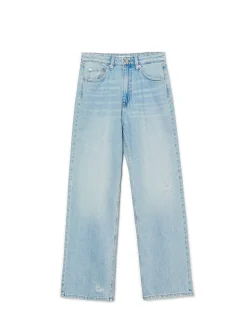 New Cropp Jasnoe jeansy wide leg niebieski