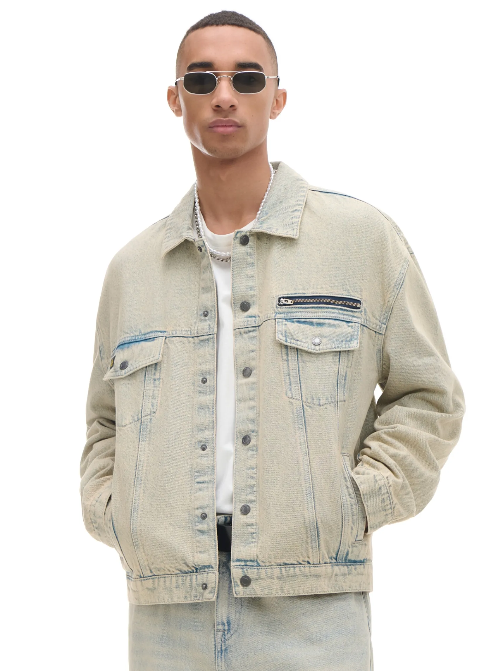 Sale Cropp Jeansowa kurtka katanka oversize jasnyszary