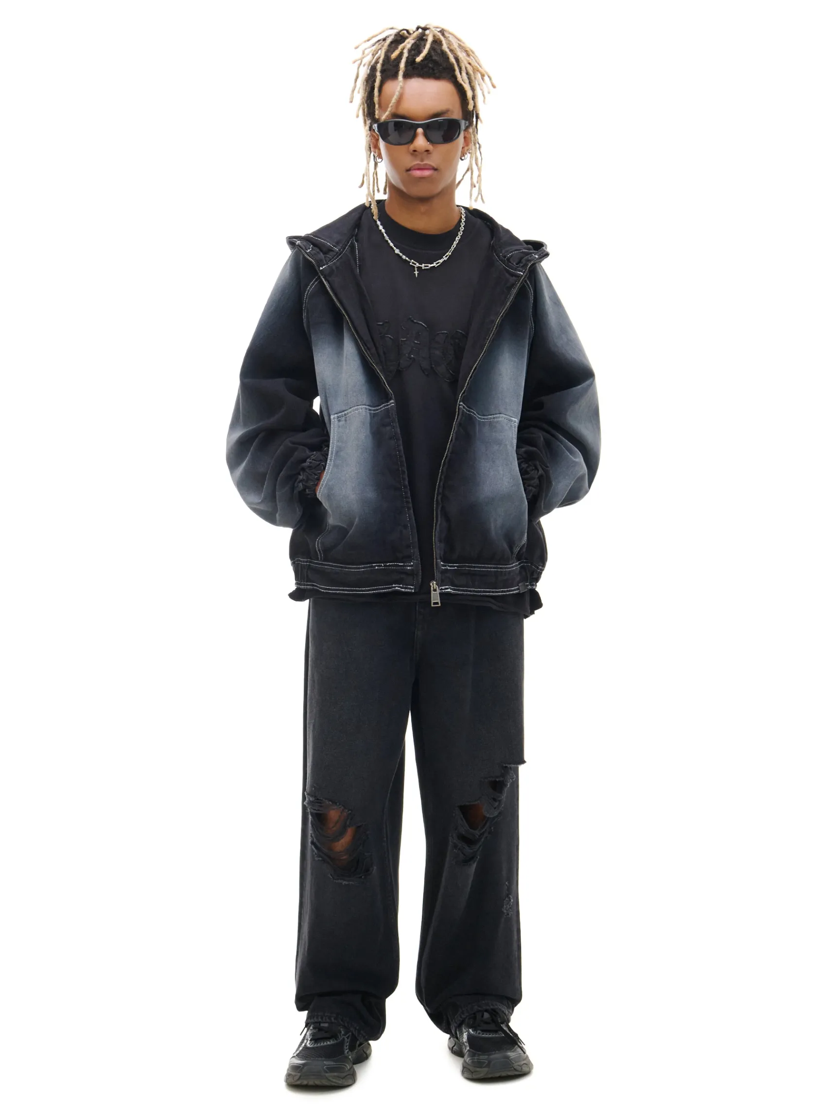 Discount Cropp Jeansowa kurtka z efektem przetarcia czarny