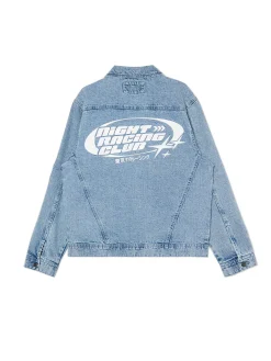 Clearance Cropp Jeansowa kurtka z nadrukami niebieski