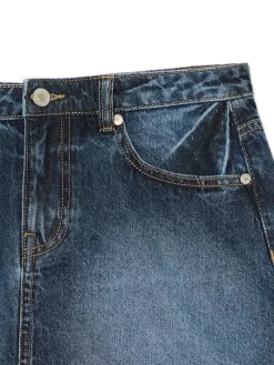 Fashion Cropp Jeansowa spódnica mini z koronką niebieski