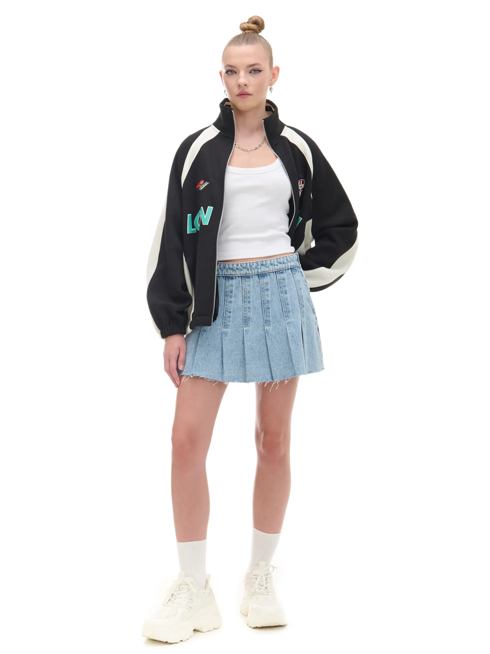 Best Cropp Jeansowa spódniczka z zakładkami błękitny