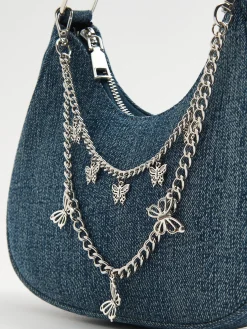 Fashion Cropp Jeansowa torebka z łańcuszkiem niebieski