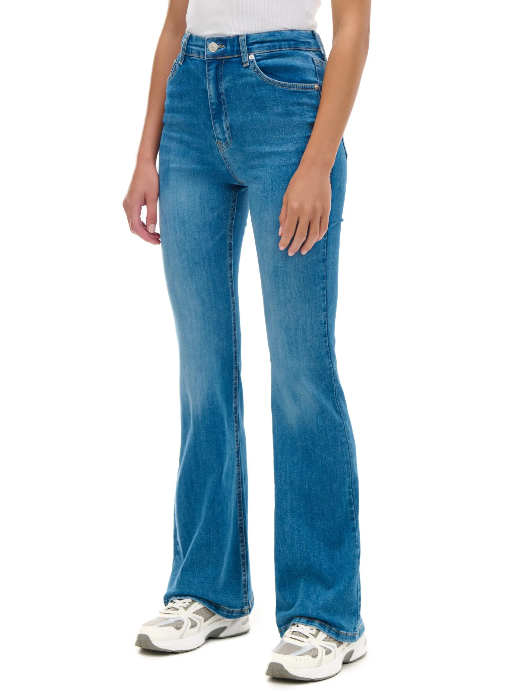 Outlet Cropp Jeansowe spodnie slim flare niebieski