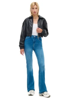 Outlet Cropp Jeansowe spodnie slim flare niebieski