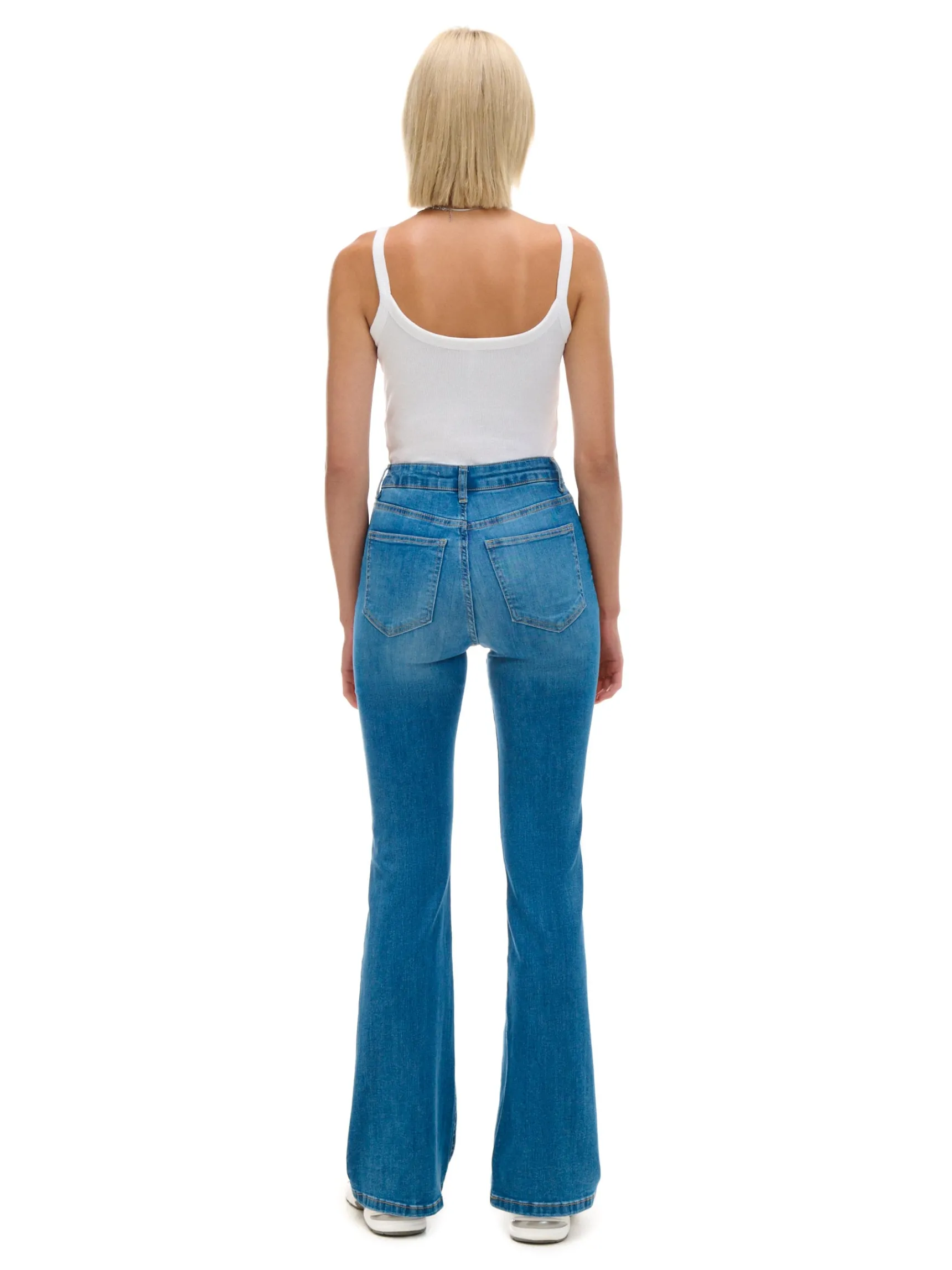 Outlet Cropp Jeansowe spodnie slim flare niebieski