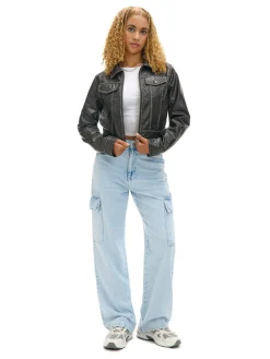 New Cropp Jeansy baggy PETITE niebieski