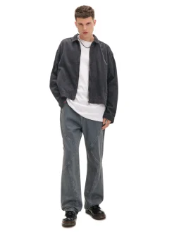 Sale Cropp Jeansy baggy z dekoracyjnymi przeszyciami surowygranatowy