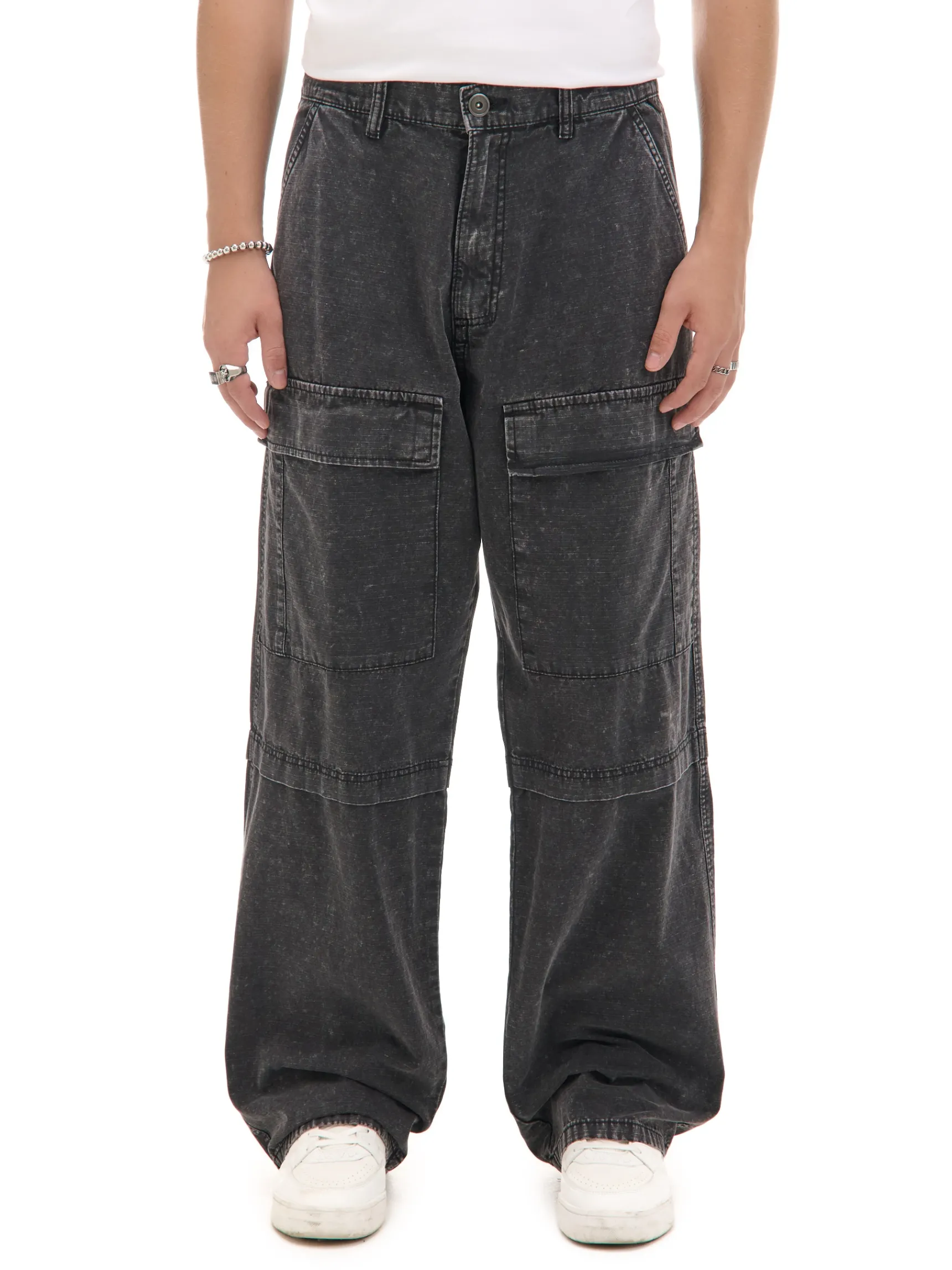 Discount Cropp Jeansy baggy z efektem znoszenia szary