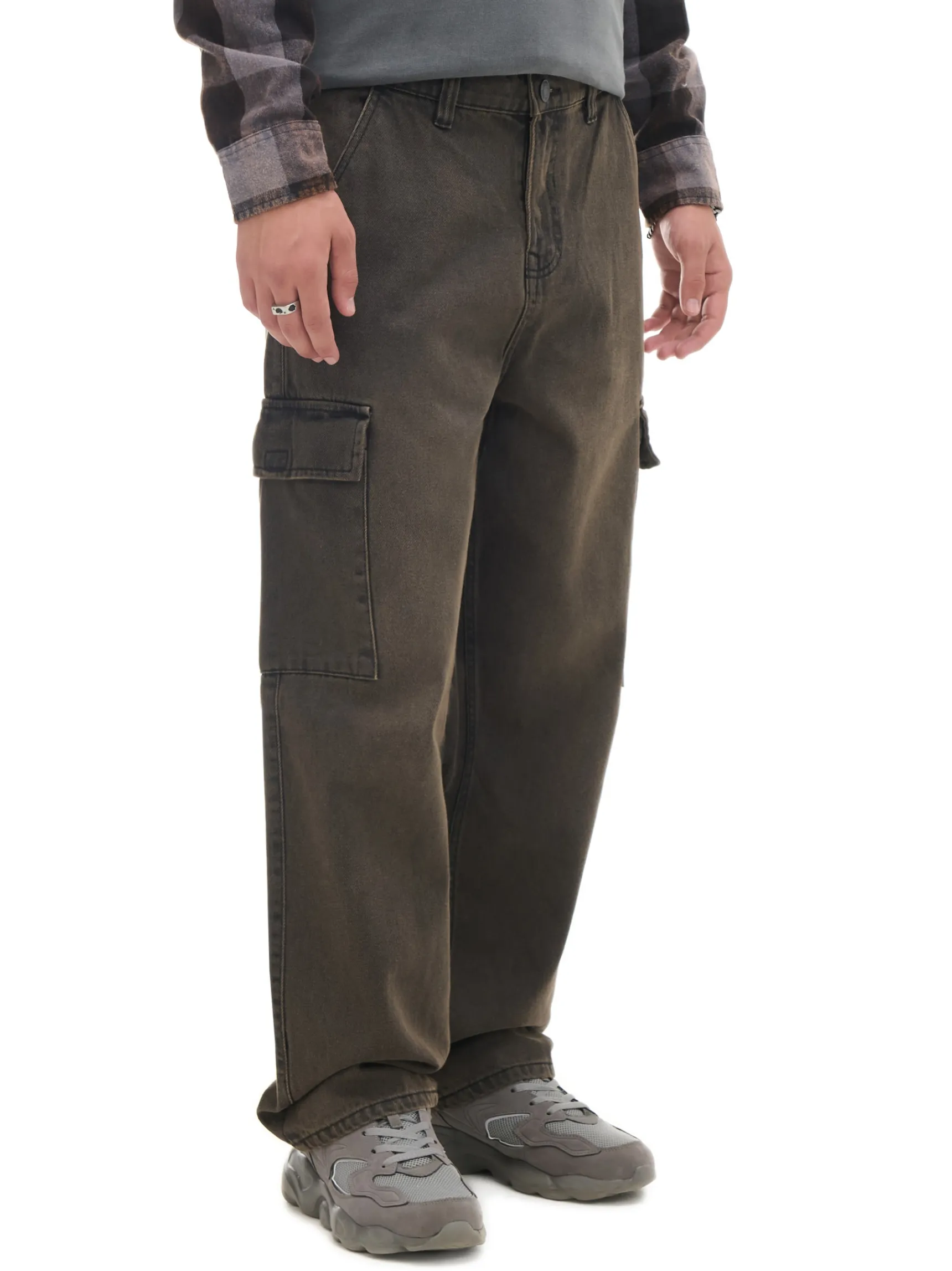 Fashion Cropp Jeansy baggy z kieszeniami cargo brązowy