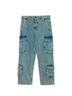 Clearance Cropp Jeansy baggy z kieszeniami cargo niebieski