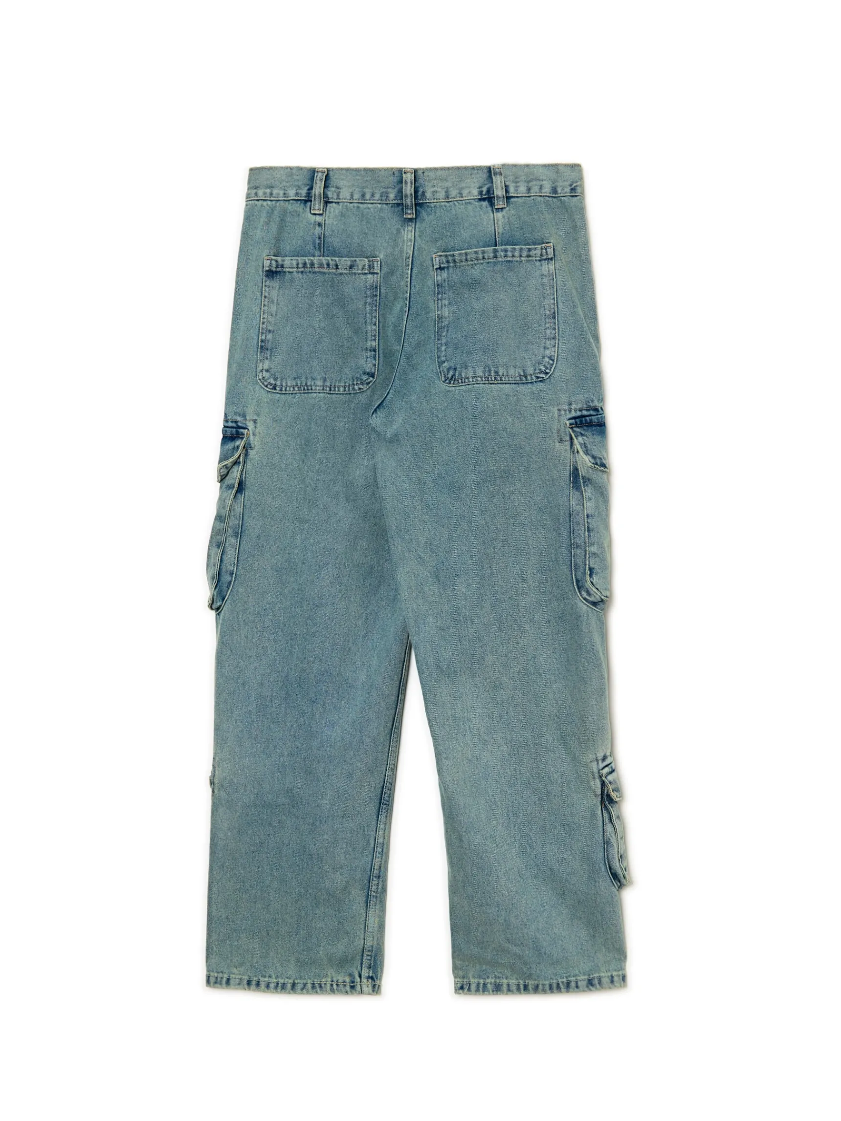 Clearance Cropp Jeansy baggy z kieszeniami cargo niebieski