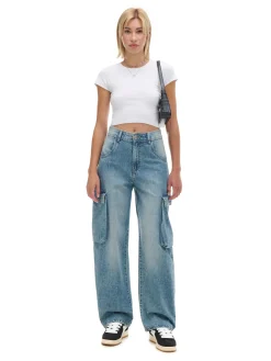 New Cropp Jeansy skater z efektem sprania niebieski