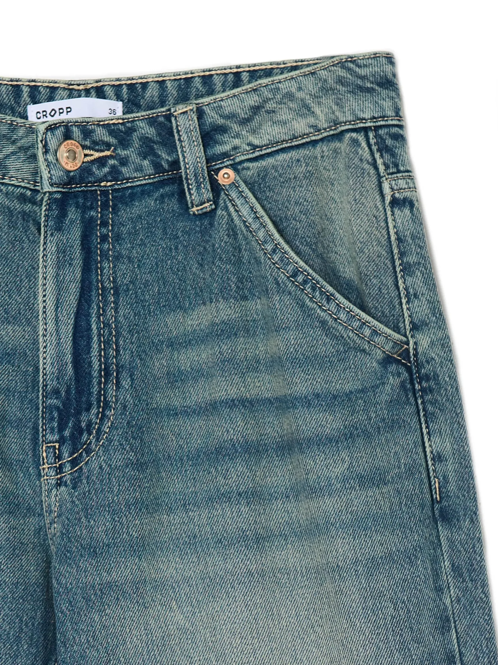 Discount Cropp Jeansy straight w stylu retro niebieski