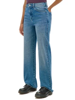 New Cropp Jeansy straight z efektem sprania niebieski