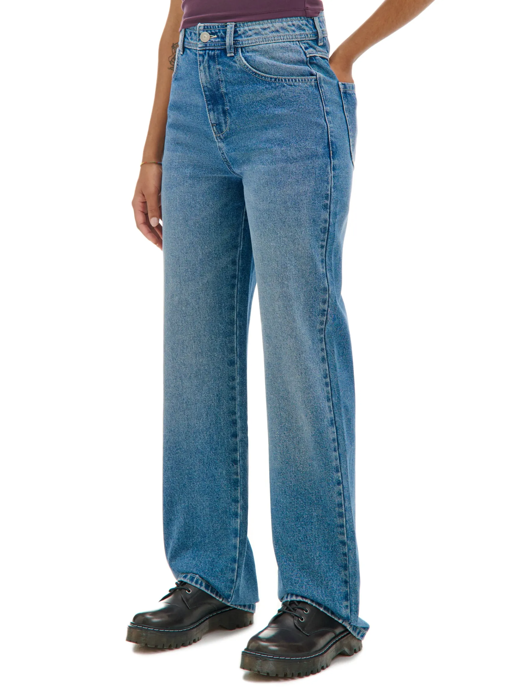 New Cropp Jeansy straight z efektem sprania niebieski