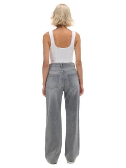 Sale Cropp Jeansy straight z wysokim stanem jasnyszary