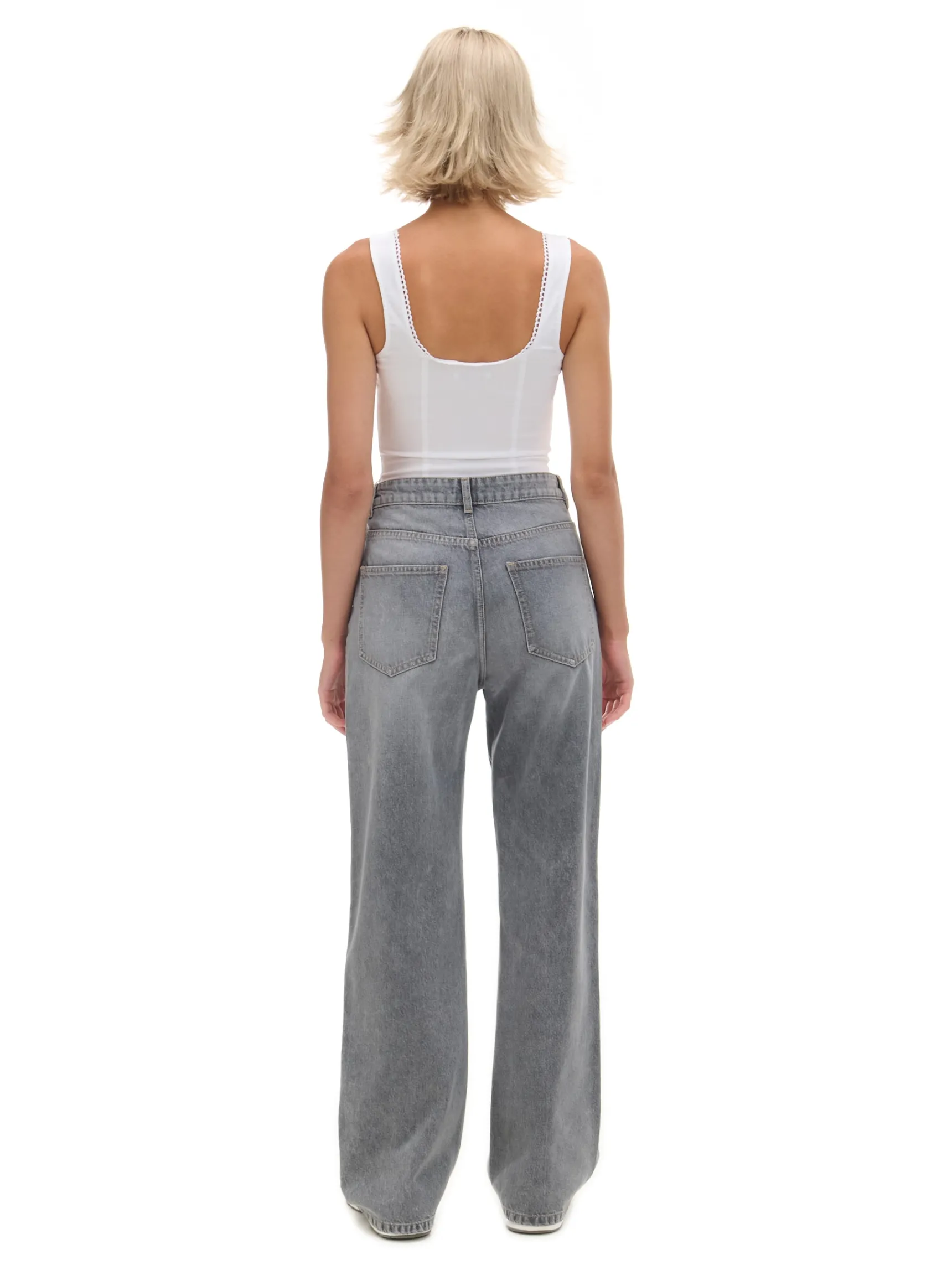 Sale Cropp Jeansy straight z wysokim stanem jasnyszary