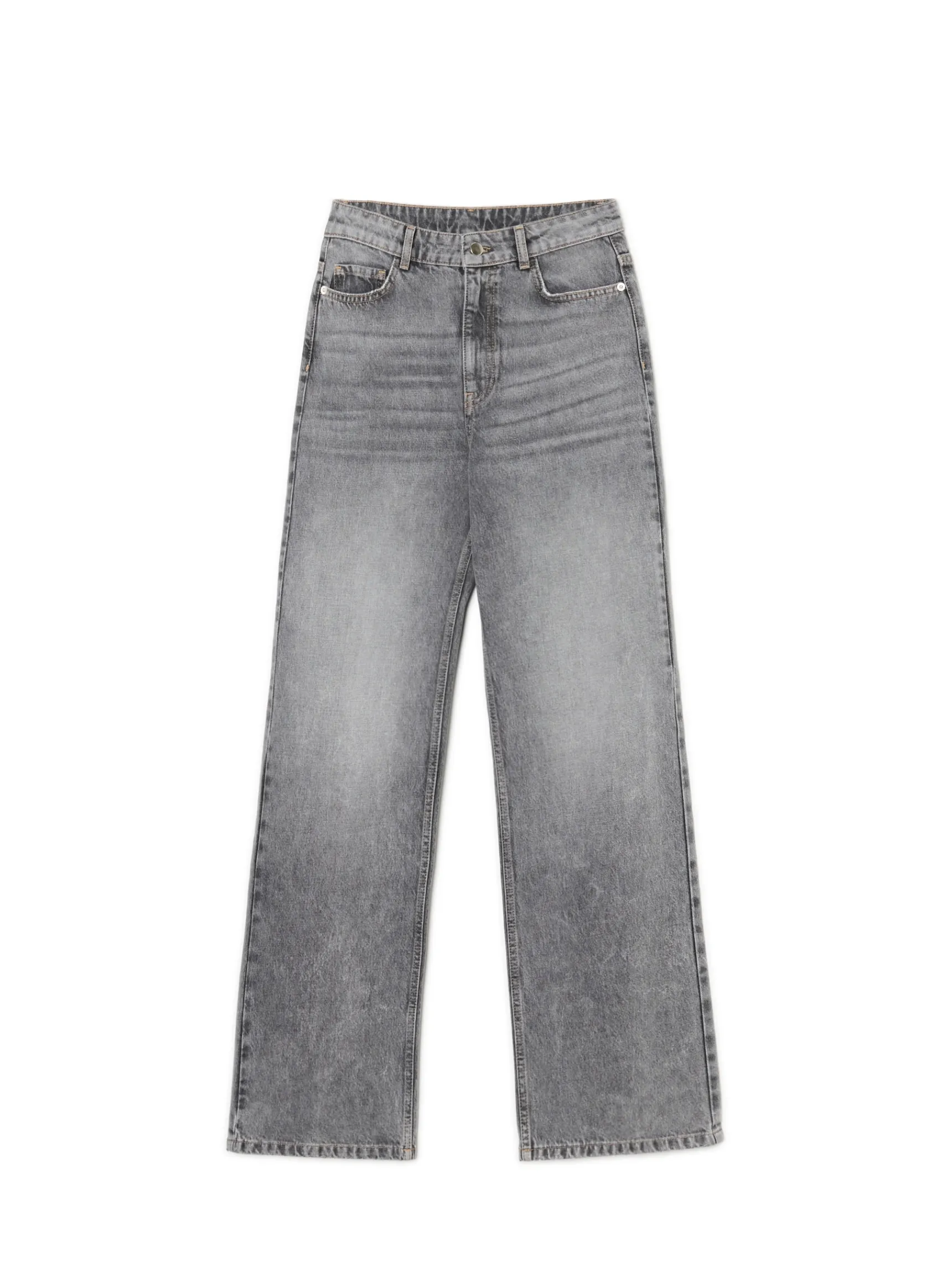 Sale Cropp Jeansy straight z wysokim stanem jasnyszary